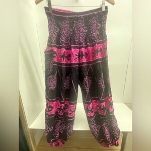 Bohemian Pink and Black Wide Leg Harem Pants